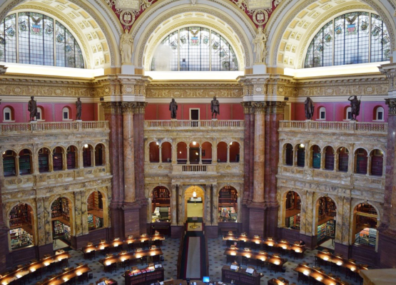 Photo of the inside of the U.S. Library of Congress.